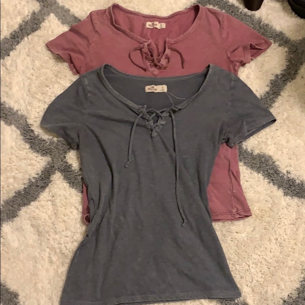 Lot of 2 hollister lace up fitted tees